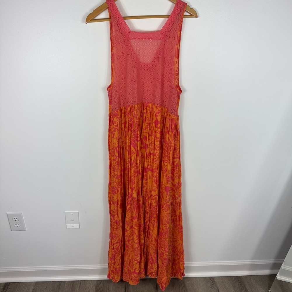 Free People Tiers For You Floral Maxi Dress Orange & Pink Crochet Medium Flowy - Picture 5 of 11